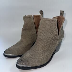 JEFFREY‎ CAMPBELL Cromwell Suede Snake Western Ankle Boots, Beige, Size 6